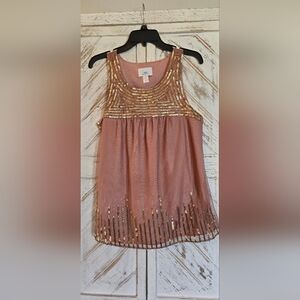 LOFT Pink Babydoll Tank Top Medium Sleeveless Embroidered Sequin Boho Blouse